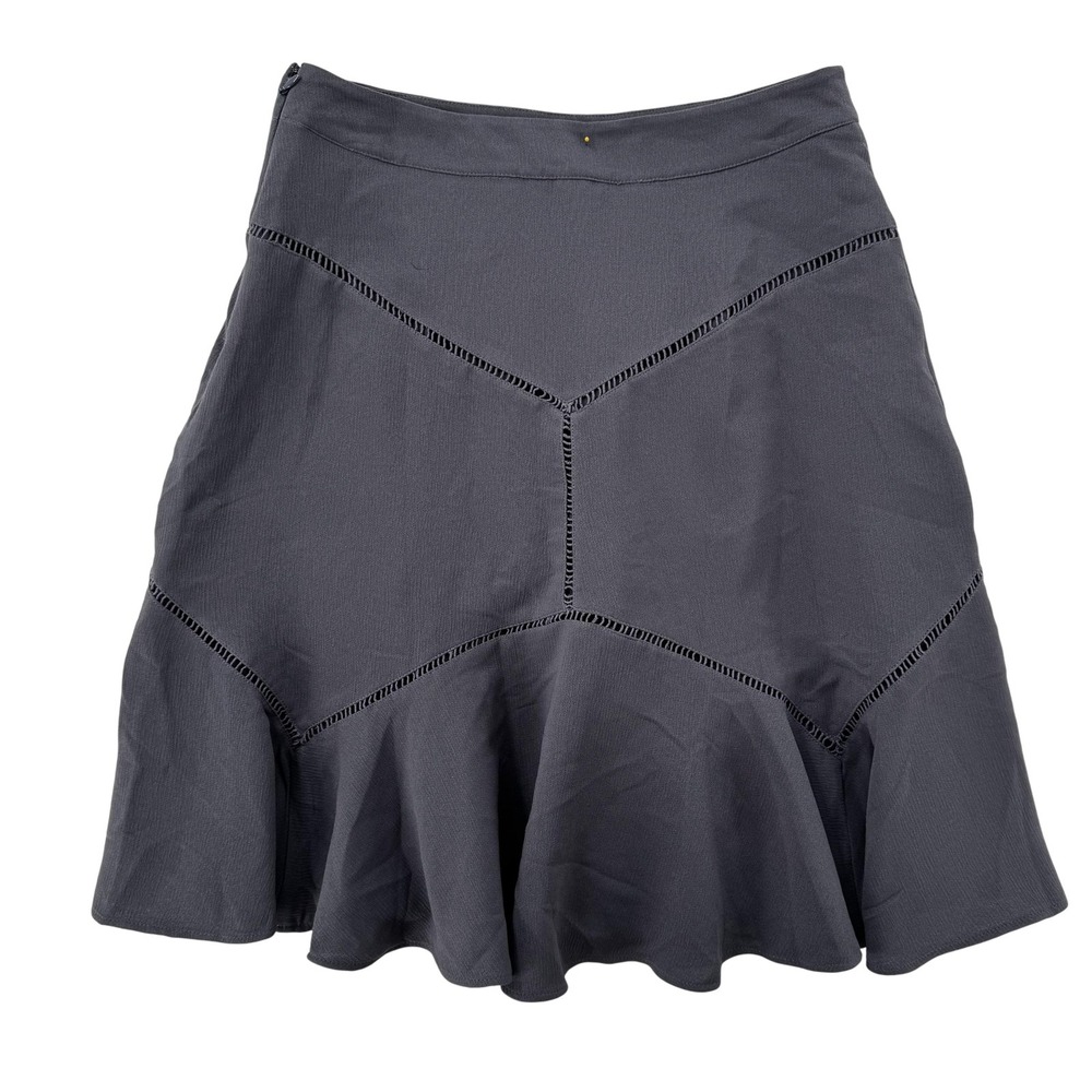 Ann Taylor Skirt Womens 4 Gray Flounce Hem Chevron Trim Dressy A-Line Lined NEW